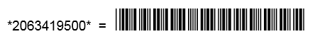 *2063419500* in Arial, and in Azalea's 'Code39RegularF' font