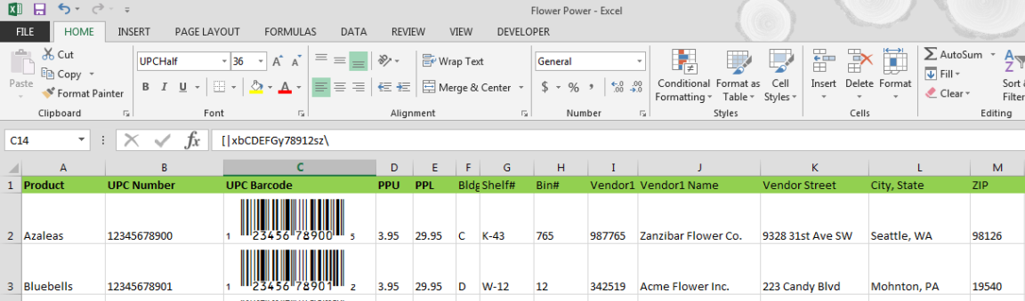 UPC EAN barcode Excel macros from Azalea Software