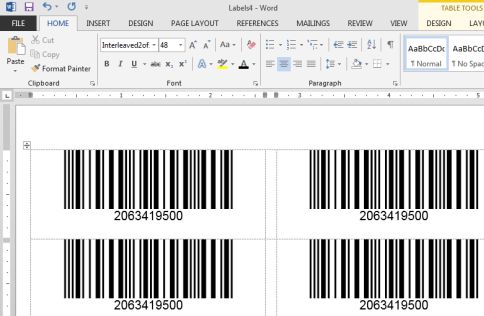 Interleaved 2 of 5 barcode labels in Word