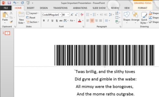Code 39 barcode in PowerPoint