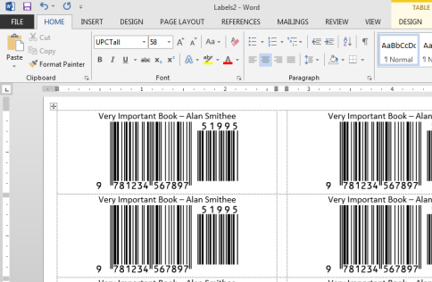 ISBN-13 barcode labels in Word